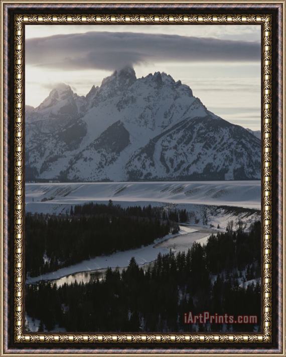 Raymond Gehman Grand Teton Mountain And The Snake River in Winter Framed Print