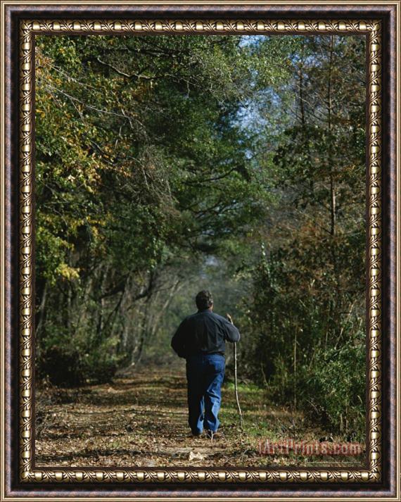 Raymond Gehman Hiker on a Woodland Trail Framed Painting