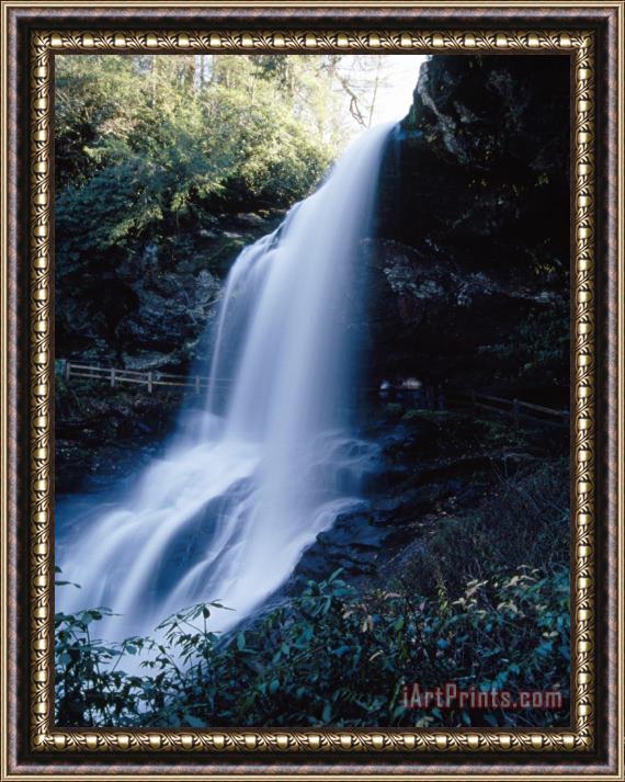 Raymond Gehman Hikers Walking Behind Scenic Dry Falls at The Base Framed Painting