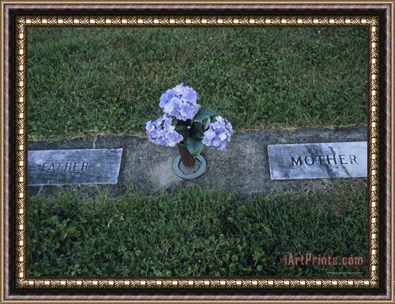 Raymond Gehman Hydrangea Flowers Are Placed in a Graveside Vase Framed Painting