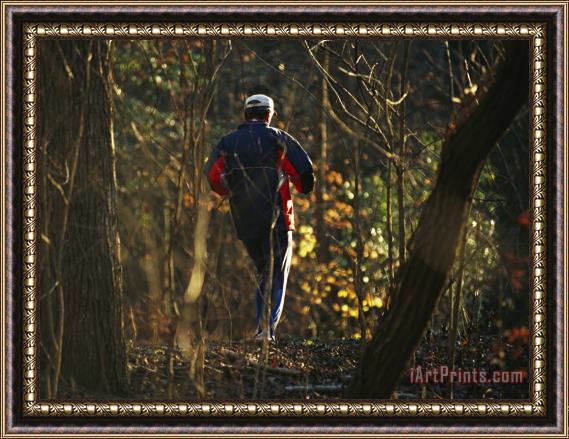 Raymond Gehman Jogger Running on Sun Dappled Trail Through Rock Creek Park Framed Print
