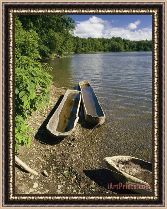 Raymond Gehman Log Canoes on The Banks of a Recreated Iroquois Fishing Camp Framed Print