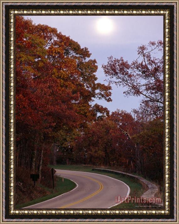 Raymond Gehman Moon Rise Over Colorful Trees And Skyline Drive Framed Painting