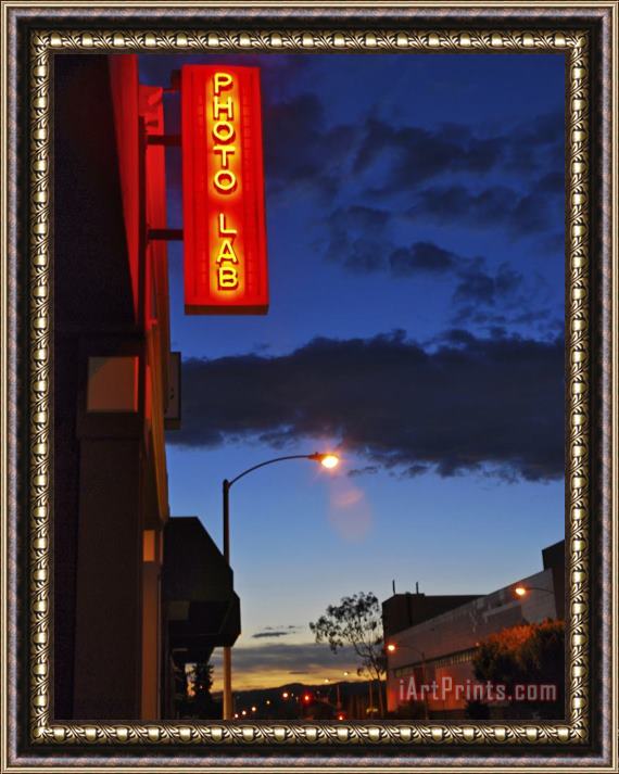 Raymond Gehman Neon Photo Lab Sign Along Melrose Avenue at Night Framed Print