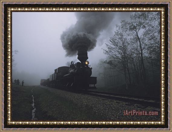Raymond Gehman People Wait to Board The Cass Scenic Railroad on a Foggy Morning Framed Painting