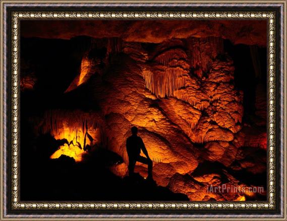 Raymond Gehman Person Silhouetted Against The Limestone Formations of The Pipe Organ Framed Print