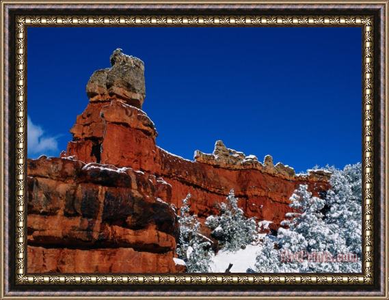 Raymond Gehman Red Rock Formations in a Winter Landscape Framed Painting