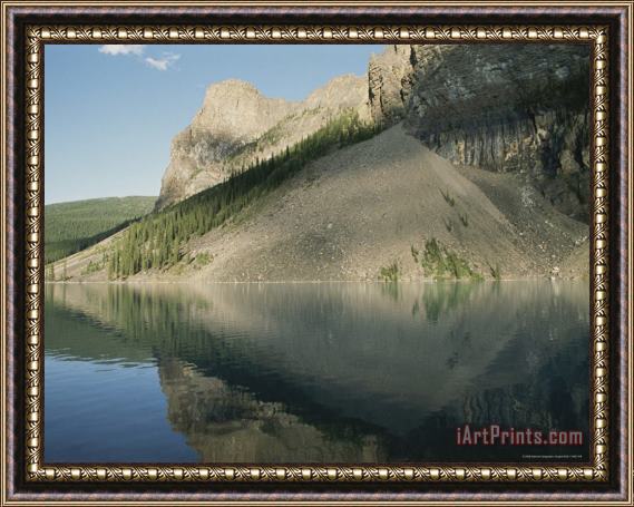 Raymond Gehman Reflection of a Talus Slope in Moraine Lake Valley of The Ten Peaks Framed Painting