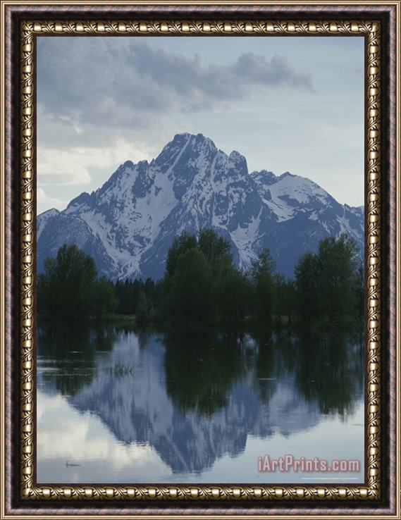 Raymond Gehman Snow Covered Mount Moran Is Reflected in Flooded Pilgrim Creek Framed Print