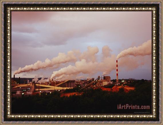 Raymond Gehman Steam And Smoke Billow Out of Chimneys at an Industrial Plant Framed Painting