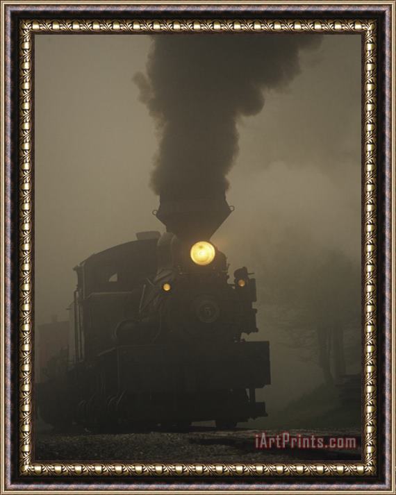 Raymond Gehman Steam Locomotive Belching Smoke on a Foggy Morning Framed Painting