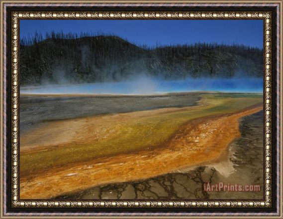 Raymond Gehman Steam Rises From a Hot Spring with Algae Growing Along The Edges Framed Print