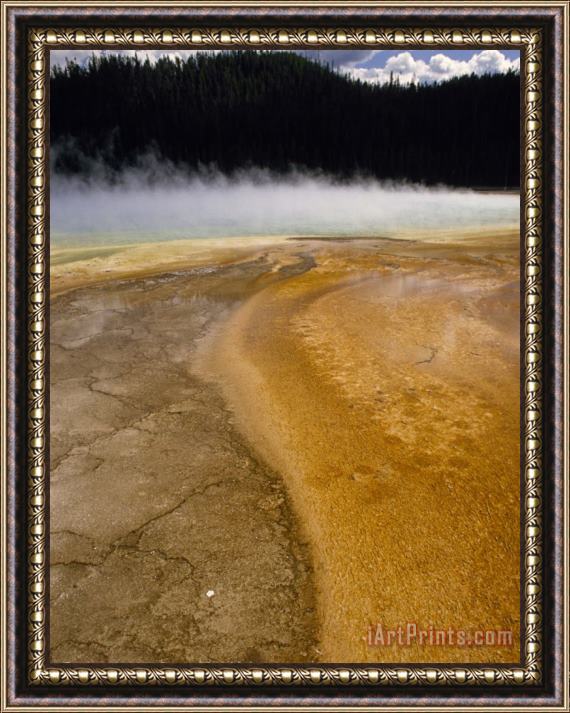 Raymond Gehman Steam Rises From Grand Prismatic Largest of Yellowstone's Thermal Springs Framed Painting