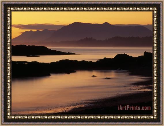 Raymond Gehman Sunset on The Mountains And Water at Long Beach on Vancouver Island Framed Painting