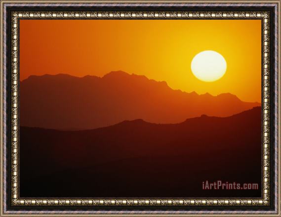 Raymond Gehman Sunset Over Silhouetted Mountain Ridges Framed Painting