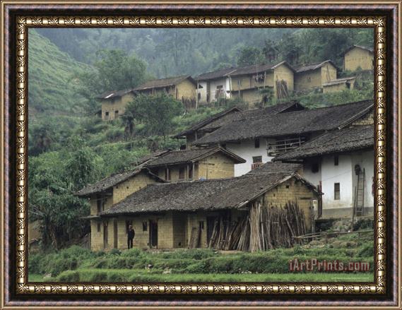 Raymond Gehman Terraced Village with Tiled Roofs And Mud Brick Houses Rice Fields Yang River Canyon Framed Print