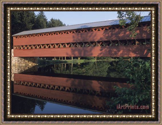 Raymond Gehman The Sachs Mill Bridge Is Reflected in The Marsh River Framed Print