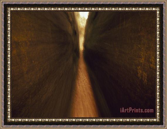 Raymond Gehman Trail Through a Narrow Cleft in a 65 Foot High Sandstone Arch Framed Painting