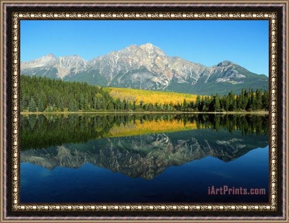 Raymond Gehman Trees And Mountains Reflected in a Still Lake Framed Print