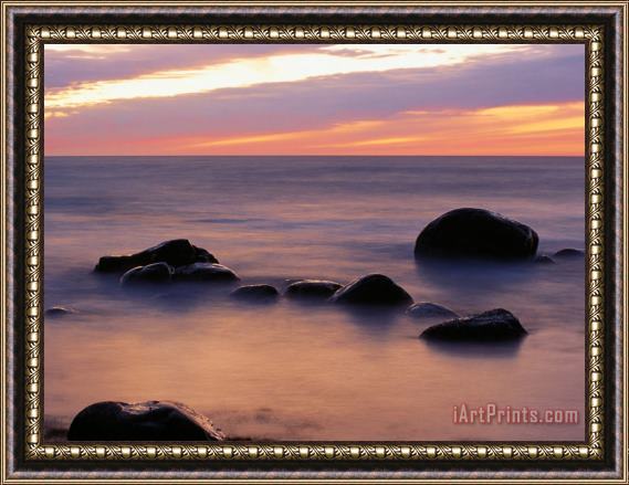 Raymond Gehman Twilight View of Rock And Surf Framed Painting