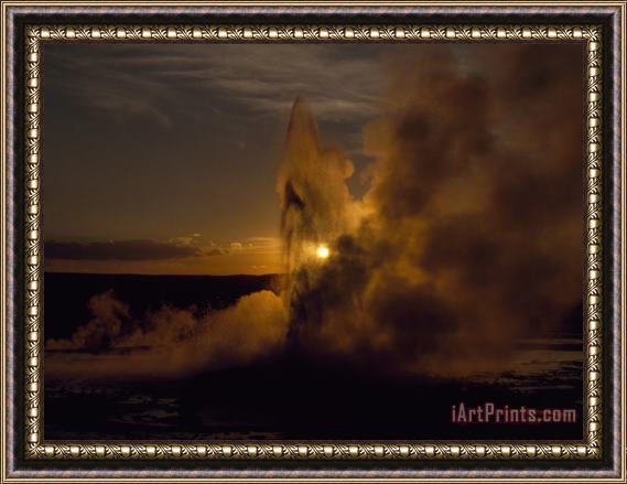 Raymond Gehman Yellowstone's Clepsydra Geyser Erupts in The Twilight Scene Framed Print
