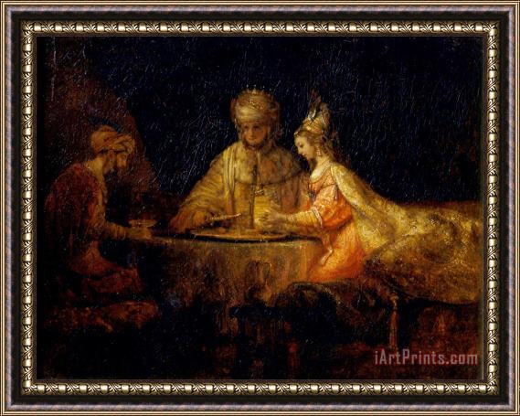 Rembrandt Harmensz van Rijn Ahasuerus, Haman And Esther Framed Print