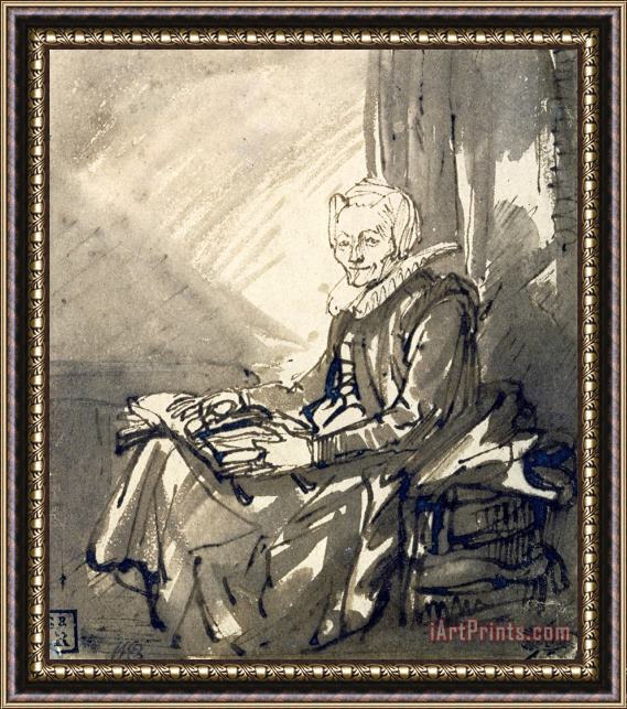 Rembrandt Harmensz van Rijn Seated Woman with an Open Book on Her Lap Framed Painting
