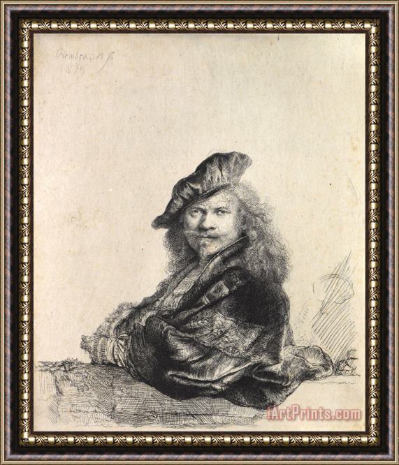 Rembrandt Harmensz van Rijn Self Portrait Leaning on a Stone Sill Framed Painting