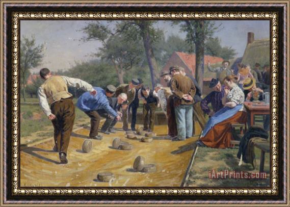 Remy Cogghe Playing Boules Iin a Flemish Village Framed Painting