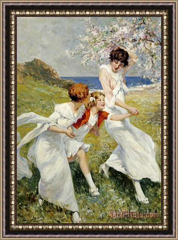 Rene Lelong A Spring Day by The Seashore Framed Painting