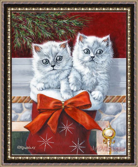Richard De Wolfe Christmas Kittens Framed Print