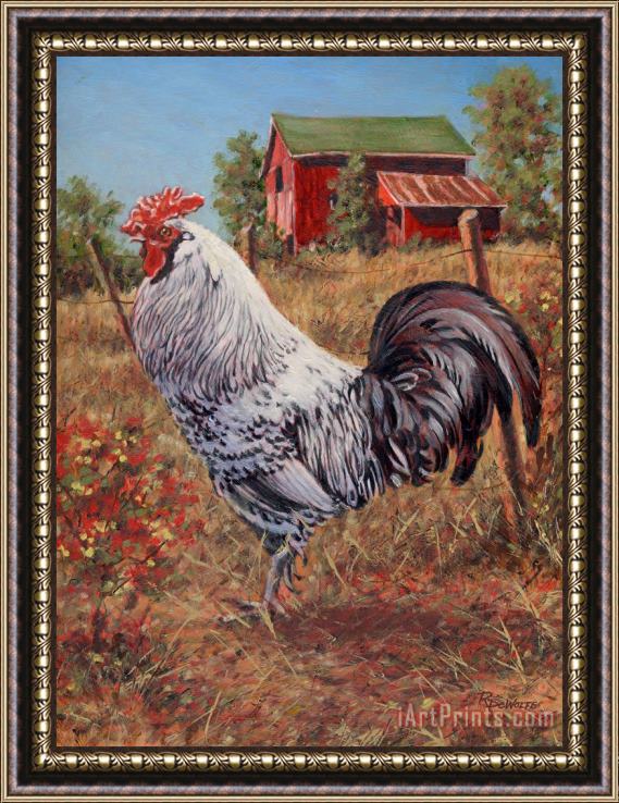 Richard De Wolfe Silver Laced Rock Rooster Framed Painting