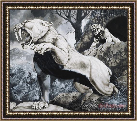 Richard Hook Sabre-toothed Tigers Framed Painting