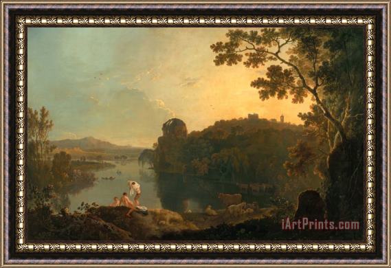 Richard Wilson River scene- bathers and cattle Framed Painting
