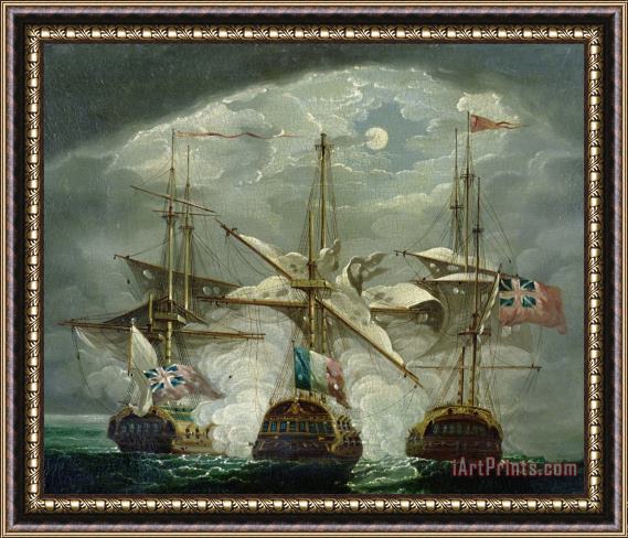 Robert Cleveley A Moonlit Battle Scene Framed Painting