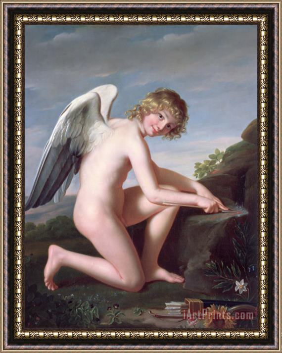 Robert Lefevre Cupid sharpening his arrows Framed Painting