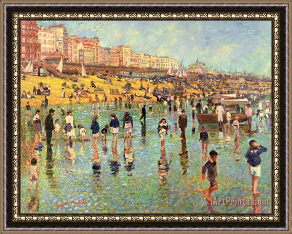 Robert Tyndall Passing Time on Brighton Beach Framed Painting