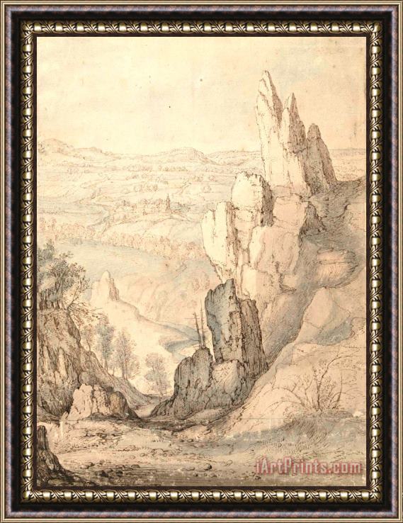 Roelant Savery Mountainous Landscape with Steep Cliffs Framed Painting