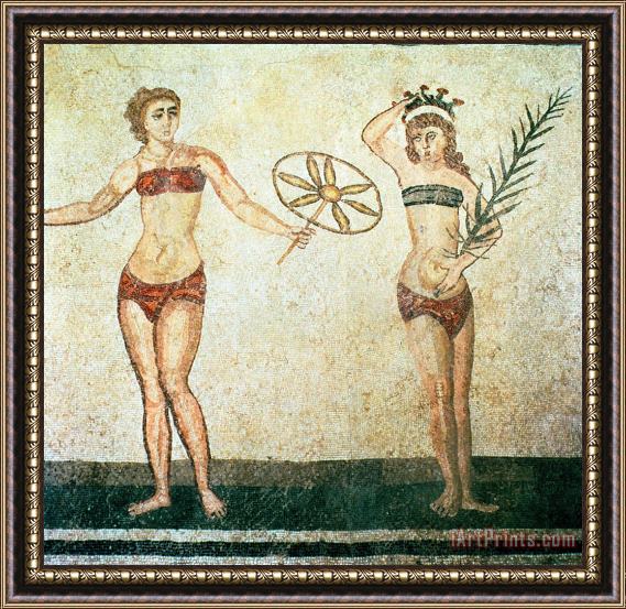 Roman School Women in bikinis from the Room of the Ten Dancing Girls Framed Print