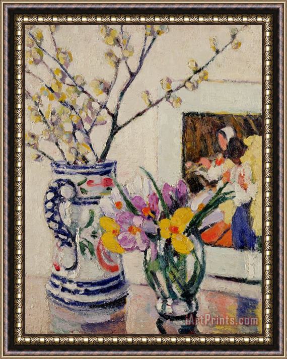 Rowley Leggett Still life with flowers in a vase Framed Print