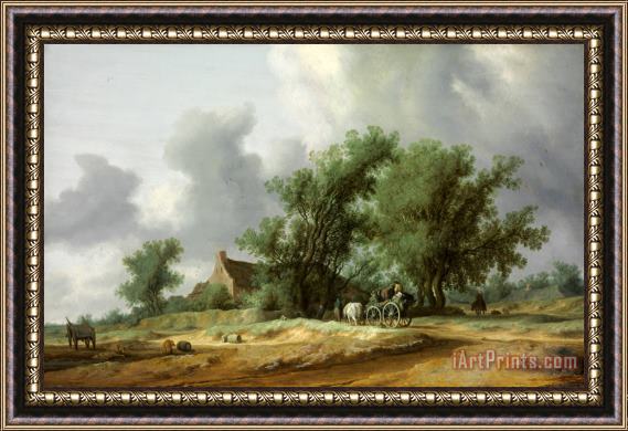 Salomon van Ruysdael Road in The Dunes with a Passanger Coach Framed Painting