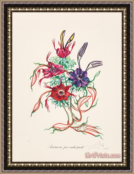 Salvador Dali Anenome Per Anti Pasti, From Florals, 1972 Framed Painting