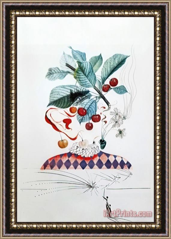 Salvador Dali Cerises Pierrot (cherries), 1969 Framed Painting