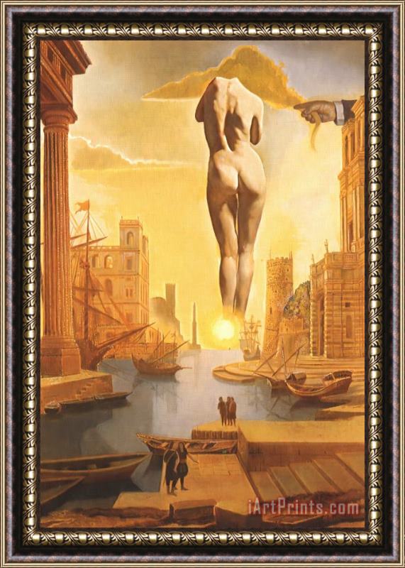 Salvador Dali Dali's Hand Drawing Back The Golden Fleece in The Form of a Cloud to Show Gala Completely Nude Framed Print