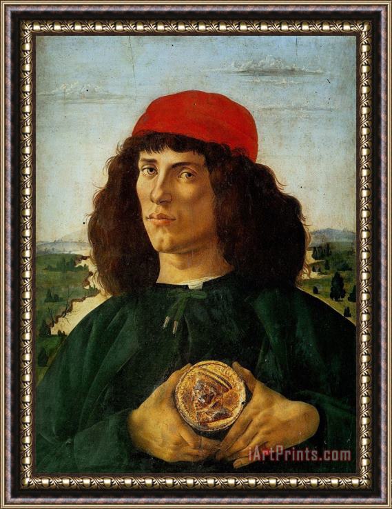 Sandro Botticelli Portrait Of A Man With A Medal Of Cosimo The Elder Framed Painting