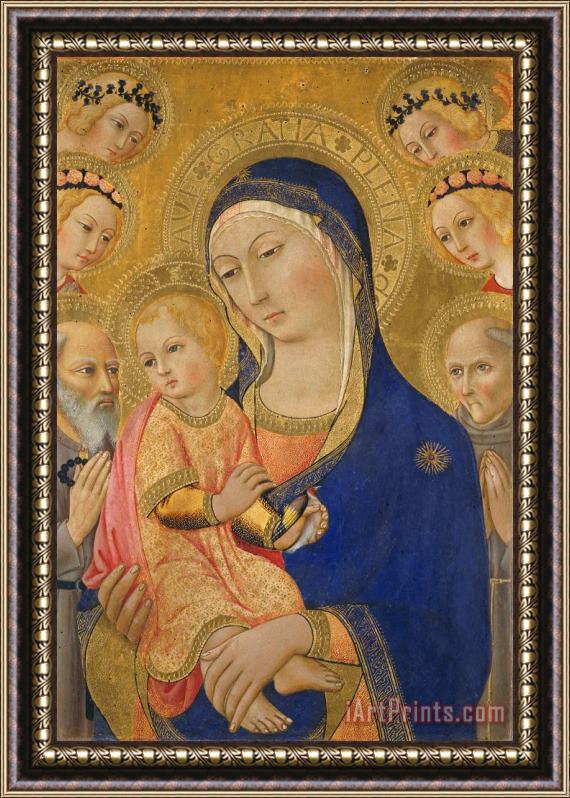Sano di Pietro Madonna And Child With Saint Jerome Saint Bernardino And Angels Framed Print