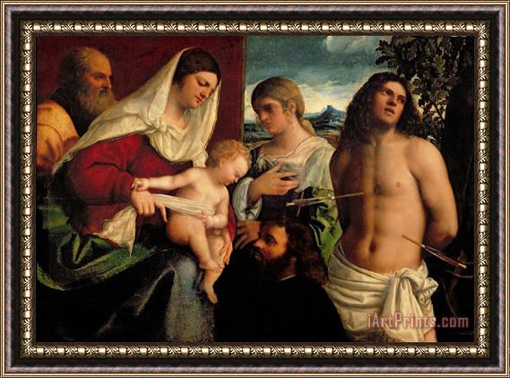 Sebastiano de Piombo Sacra Conversatione with SS Catherine Sebastian and Holy Family Framed Painting