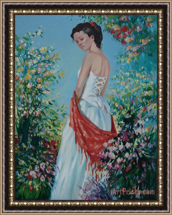 Sergey Ignatenko The florist in a red kerchief Framed Painting