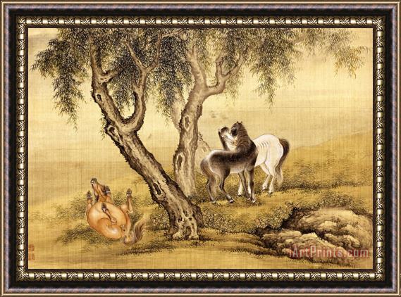 Shen Nanpin Album of Birds And Animals (horses) Framed Painting
