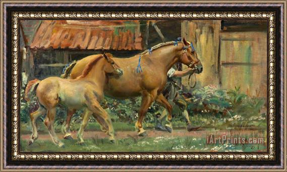 Sir Alfred James Munnings Mare And Foal Belonging to Colonel Guy Blewitt, 1936 Framed Painting